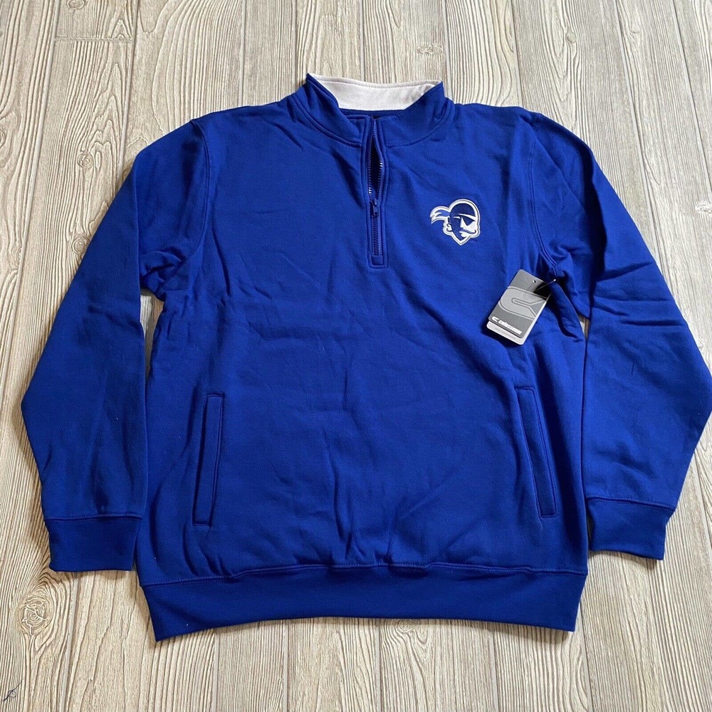 Colosseum Seton Hall Pirates Logo 1/4 Zip Pullover Men’s L Blue Pockets NWT